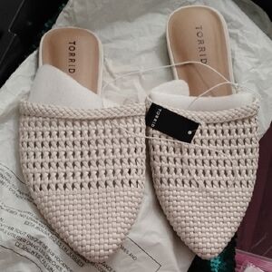 Torrid Braided Pointed Toe Slide Mules — Cream